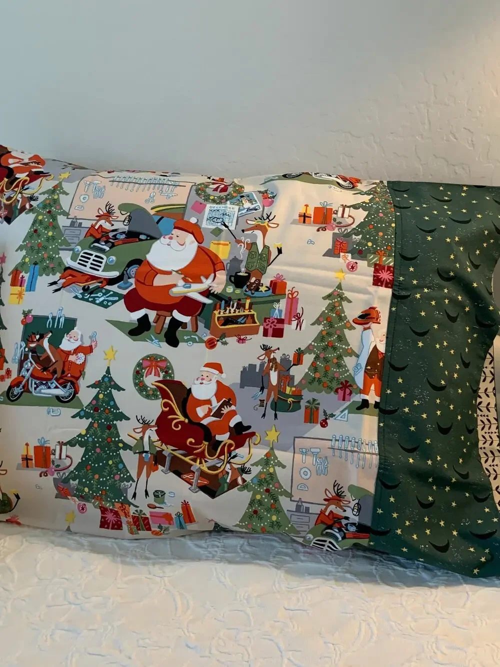 Handmade Santa's Garage Pillowcases, Alexander Henry Quilting Cotton